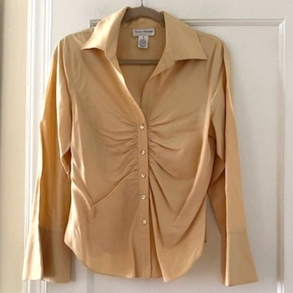 Rena Rowan Silk Ruched Shirt Preppy Academia Office